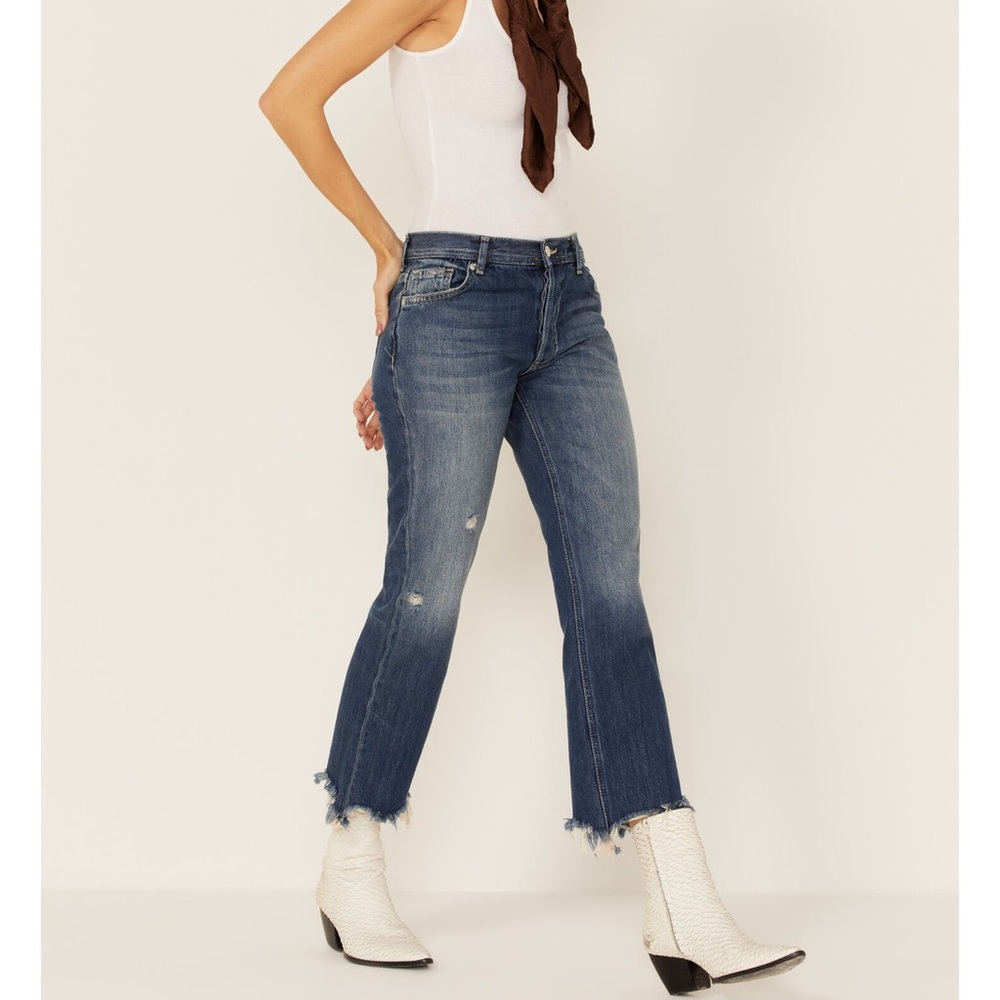 Free People Women's Straight Up Baggy Medium Wash High Rise Jeans #OB1463178